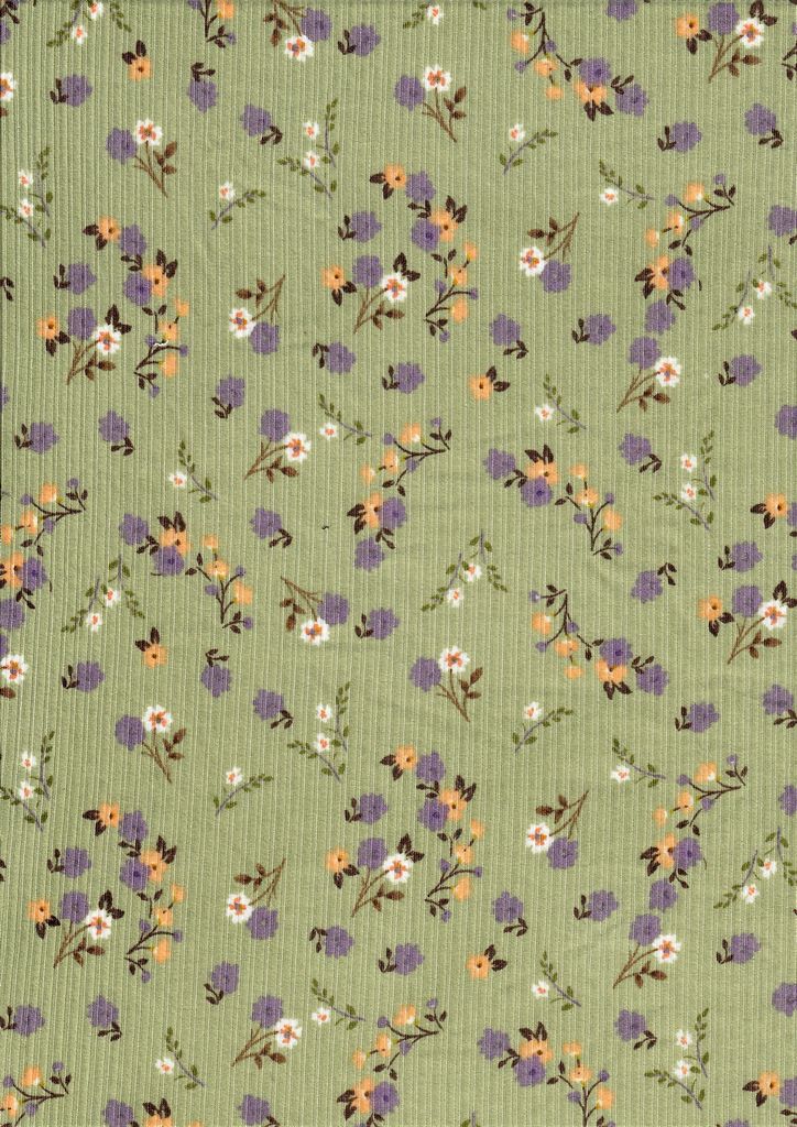 KNT3422-MS10091 / SAGE / 96%POLY 4%SPAN 4X2 YUMMY RIB DITSY FLORAL/FLOWER