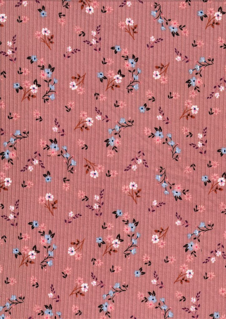 KNT3422-MS10091 / MAUVE / 96%POLY 4%SPAN 4X2 YUMMY RIB DITSY FLORAL/FLOWER
