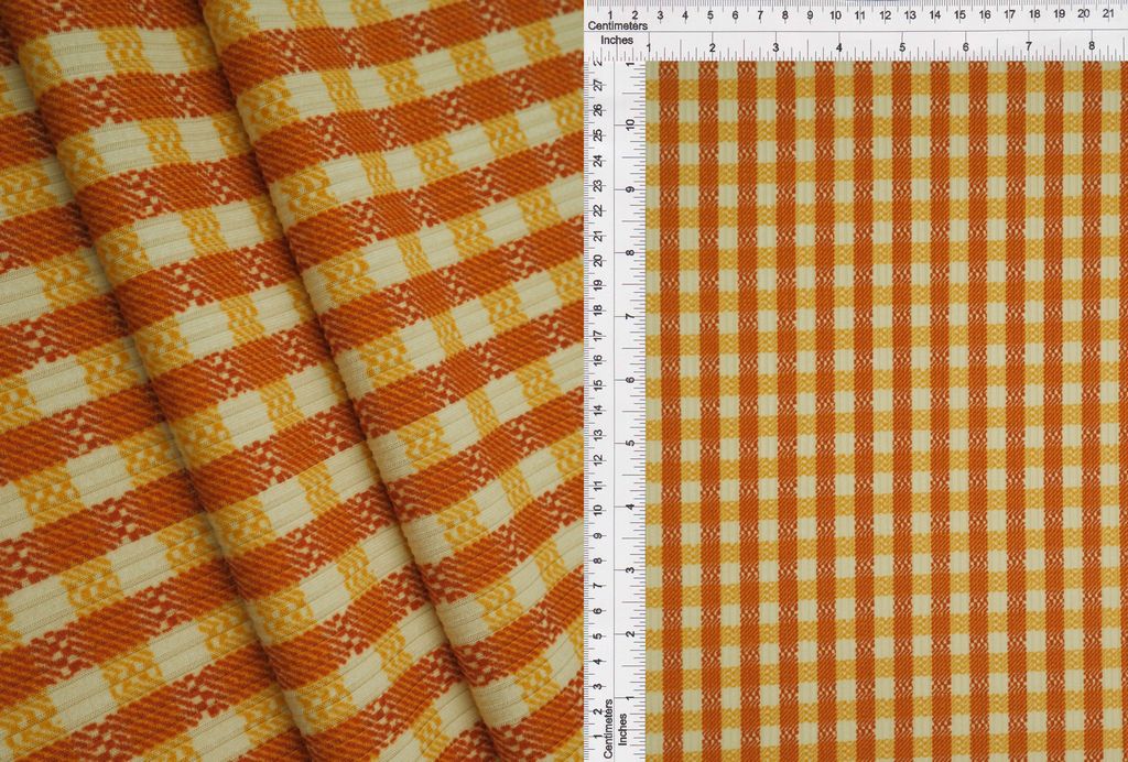 KNT3422-MS00203 / RUST/MUSTARD / 87%POLY 13%SPAN 4X2 YUMMY RIB GINGHAM-CHECKERED