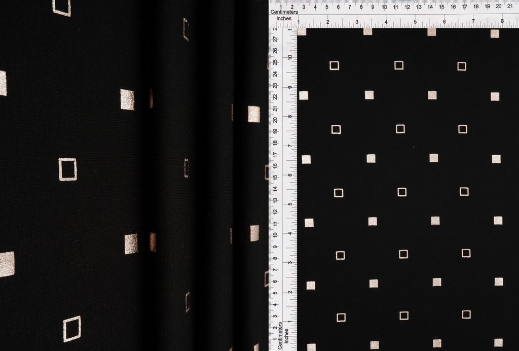 KNT3865-MS10117 / BLACK/COPPER FOIL / 83%P 14.5%R 2.5%SP FRENCH TERRY GEO FOIL PRINT