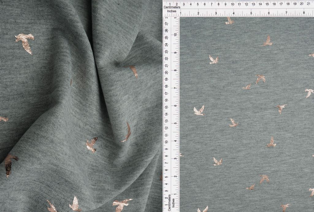 KNT3865-MS10121 / HT.GREY/COPPER FOIL / 83%POLY 14.5%RAY 2.5%SP FRENCH TERRY BIRD FOIL