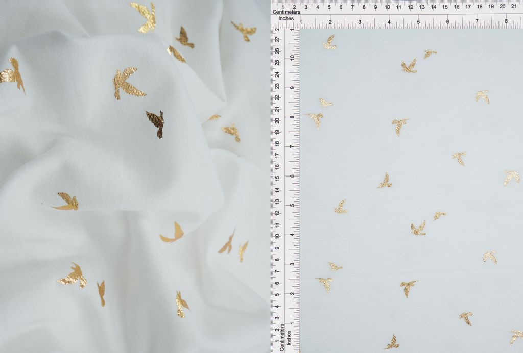 KNT3865-MS10121 / IVORY/GOLD FOIL / 83%POLY 14.5%RAY 2.5%SP FRENCH TERRY BIRD FOIL