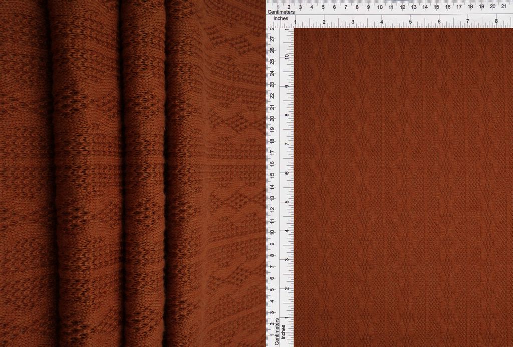 KNT4422 / RUST / 95%POLY 5%SPAN KNIT JACQUARD CABLE KNIT SWEATER