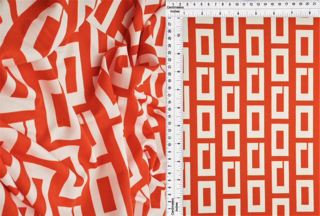 KNT1389-Q11011 / ORANGE/WHT / 96%POLY 4%SPAN DTY GEO/RETRO/GREEK PRINT