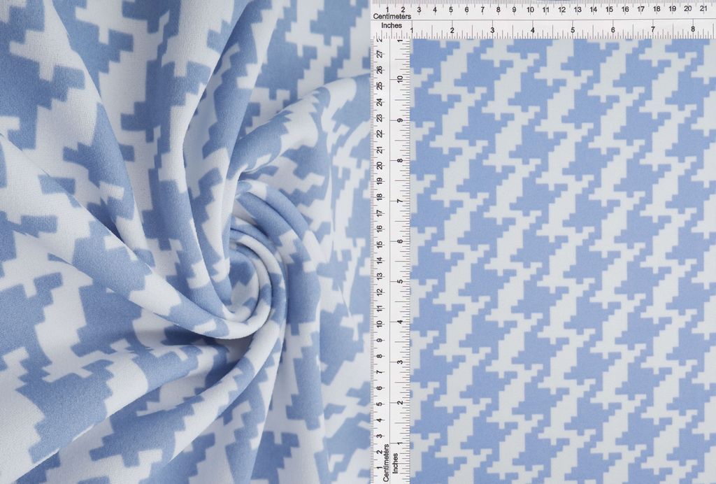 KNT3971-DU489 / DENIM/WHT 2 / 95% Poly 5% Span Techno Crepe Houndstooth Print
