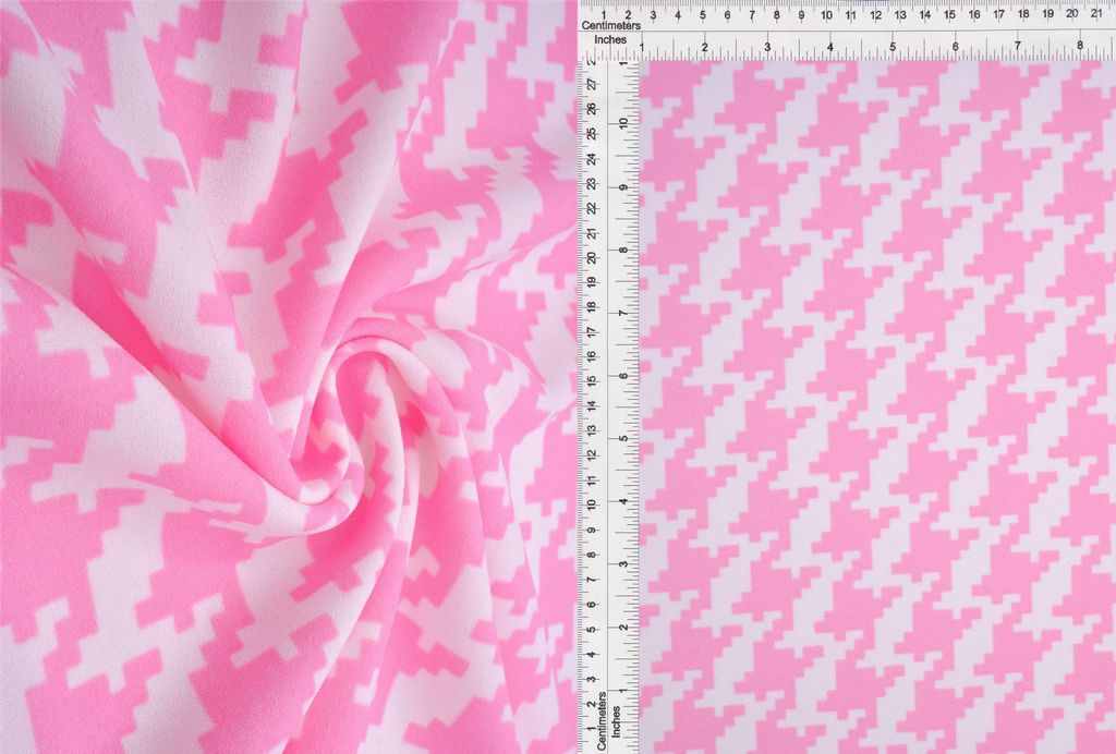 KNT3971-DU489 / PINK/WHT 2 / 95% Poly 5% Span Techno Crepe Houndstooth Print