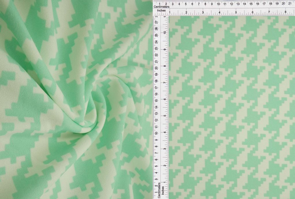 KNT3971-DU489 / MINT/WHT / 95% Poly 5% Span Techno Crepe Houndstooth Print