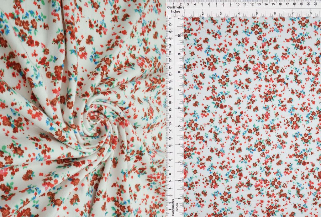 KNT2100-Q20401 / IVORY/RED 2 / 96%POLY 4%SPAN DTY BRUSH DITSY FLORAL/FLOWER PRINT