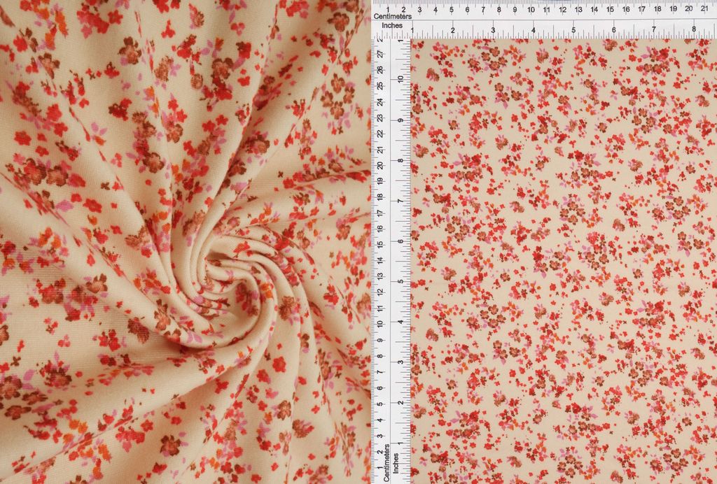KNT2100-Q20401 / SAND/RED 5 / 96%POLY 4%SPAN DTY BRUSH DITSY FLORAL/FLOWER PRINT