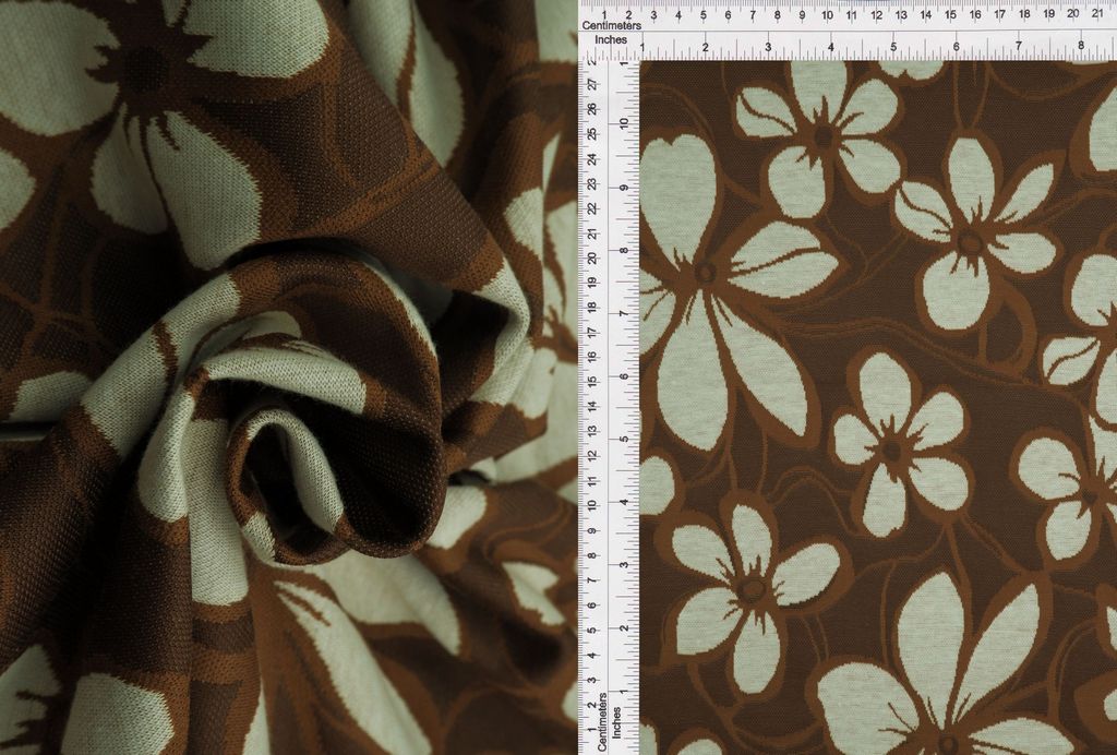 KNT4453 / BROWN / 96%POLY 3%SPAN FLORAL DOUBLE KNIT JACQUARD