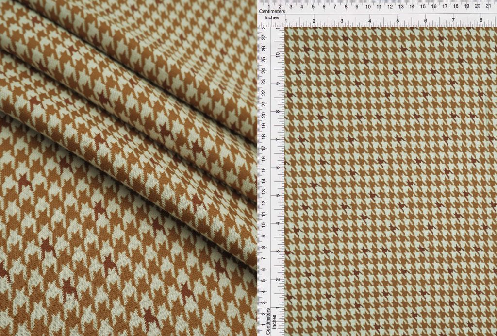 KNT4454 / CAMEL/BRICK / 97%POLY 3%SPAN HOUNDSTOOTH DOUBLE KNIT JACQUARD