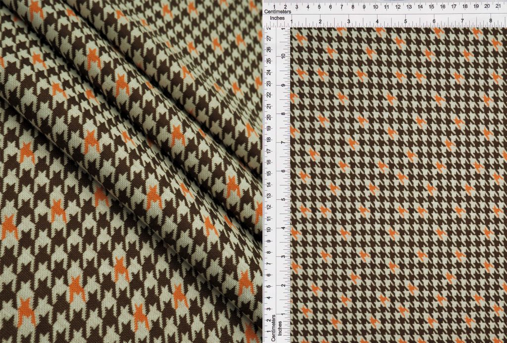 KNT4454 / BROWN/ORANGE / 97%POLY 3%SPAN HOUNDSTOOTH DOUBLE KNIT JACQUARD