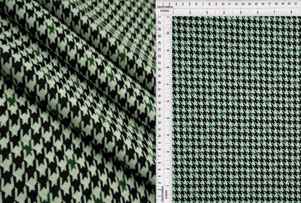 KNT4454 / BLACK/GREEN / 97%POLY 3%SPAN HOUNDSTOOTH DOUBLE KNIT JACQUARD