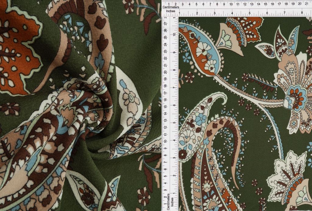 KNT3225-Q10504 / OLIVE/TAUPE 4 / 97%POLY 3%SPAN LIVERPOOL PAISLEY/FLORAL PRINT