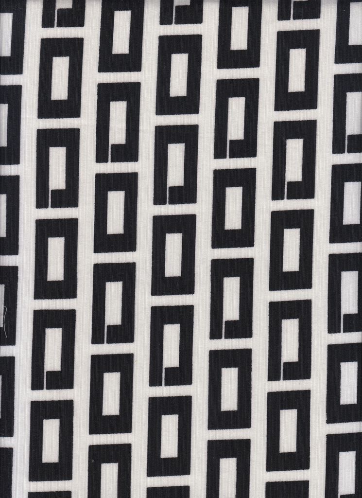KNT3422-Q11011 / WHT/BLK / 87/13 POLY SPAN 4X2YUMMY RIB GEO/RETRO/GREEK PRINT