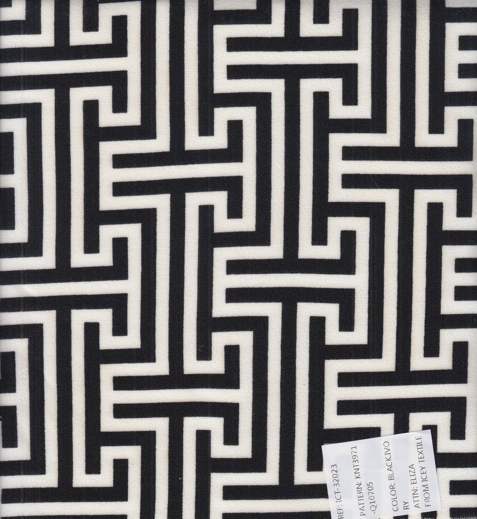 KNT3971-Q10705 / BLK/IVORY / 95%POLY 5%SPAN TECHNO CREPE GEO PRINT