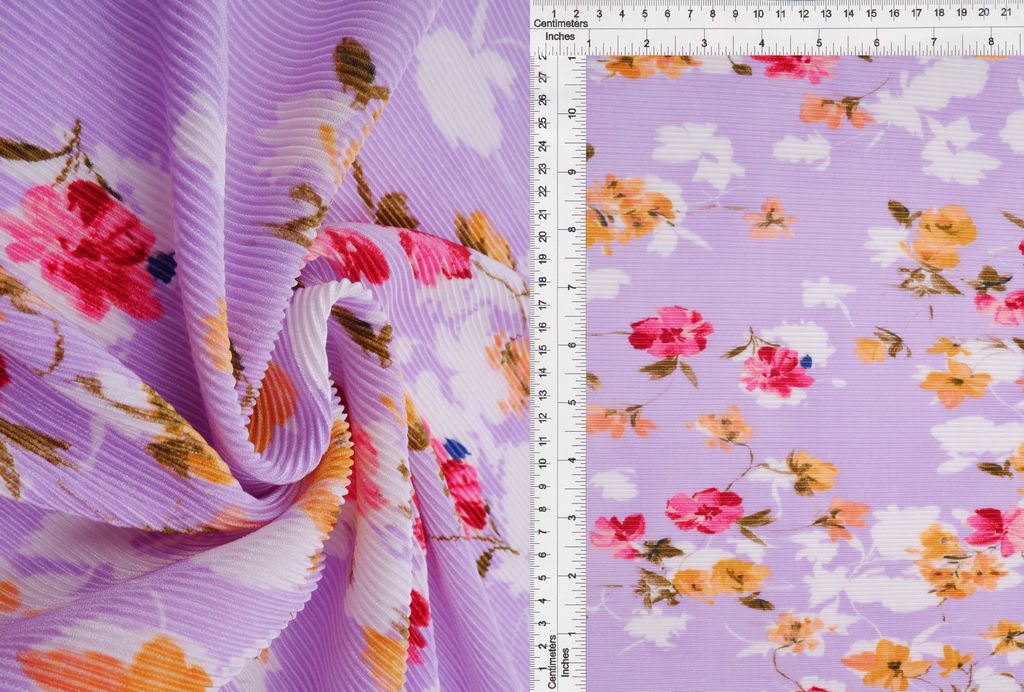 KNT3696-MS11027 / LILAC / 100%POLY BODRE/INTERLOCK PLEATED FLORAL/FLOWER