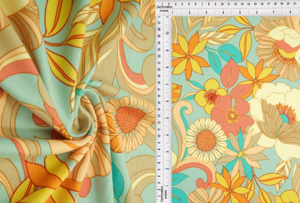 KNT2100-MS10070 / SAGE/CORAL / 96%P 4%SP DTY BRUSH PUCCI FLORAL/FLOWER