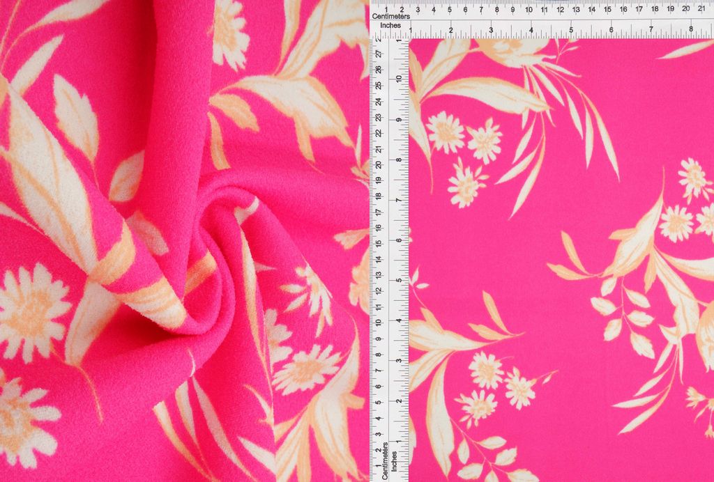KNT3971-MS11058 / PINK HOT / 95%POLY 5%SPAN FLORAL/FLOWER TECHNO CREPE PRINT