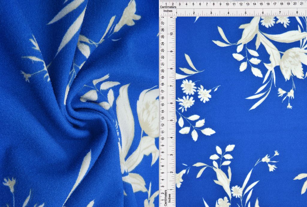 KNT3971-MS11058 / ROYAL / 95%POLY 5%SPAN FLORAL/FLOWER TECHNO CREPE PRINT