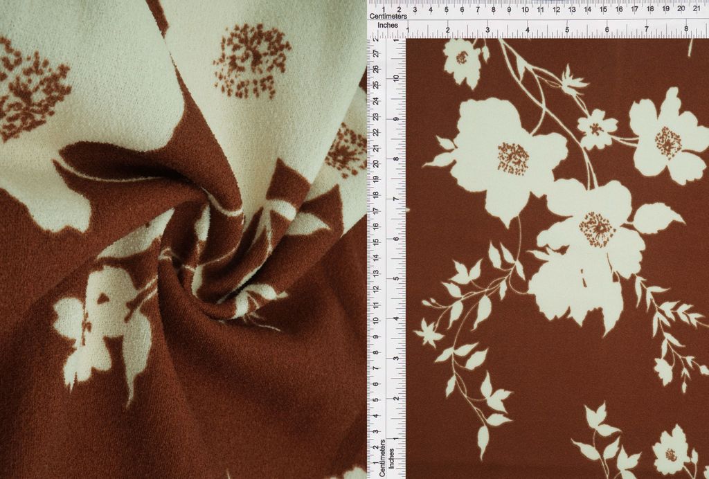 KNT3971-MS11059 / BROWN / 95%POLY 5%SPAN FLORAL/FLOWER TECHNO CREPE