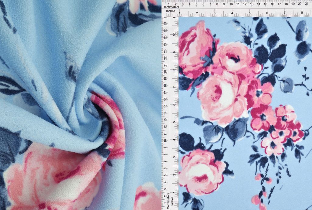 KNT3971-Q11008 / BLUE/PINK / 95%POLY 5%SPAN TECHNO CREPE FLOWER/FLORAL PRINT