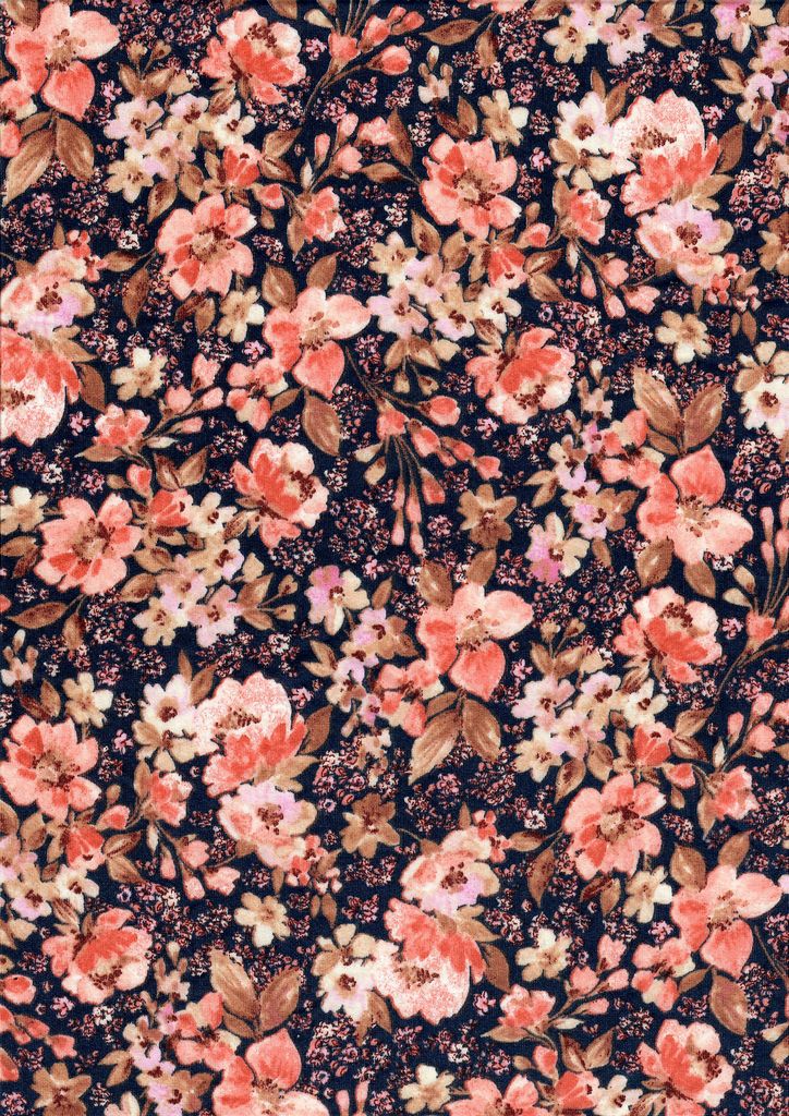 KNT2100-MS11062 / NAVY/CORAL / 96%POLY 4%SPAN DITSY FLORAL/FLOWER DTY BRUSH