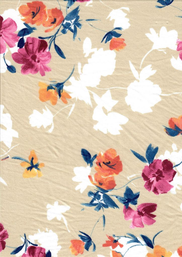 KNT2100-MS11027 / SAND / 96%POLY 4%SPAN DTY BRUSH FLORAL/FLOWER