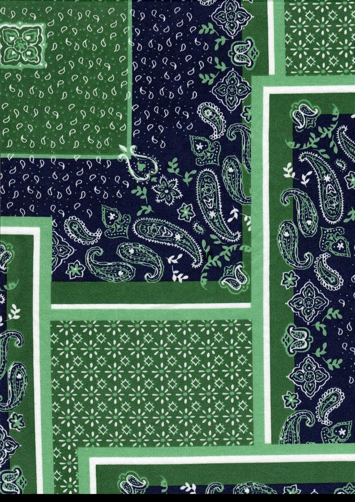 KNT1389-MS10089 / GREEN / 96%POLY 4%SPAN DTY BANDANA/PAISLEY/PATCHWORK