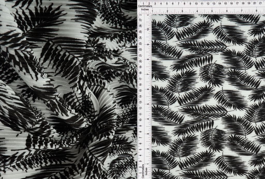 KNT3696-Q20507B / BLACK / 100%POLY BODRE/INTERLOCK/PLEATED TROPICAL LEAF