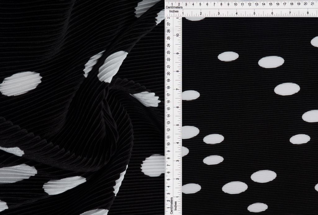 KNT3696-MS11094 / BLACK / 100%POLY POLKADOT PRINT BODRE/INTERLOCK/PLEATED