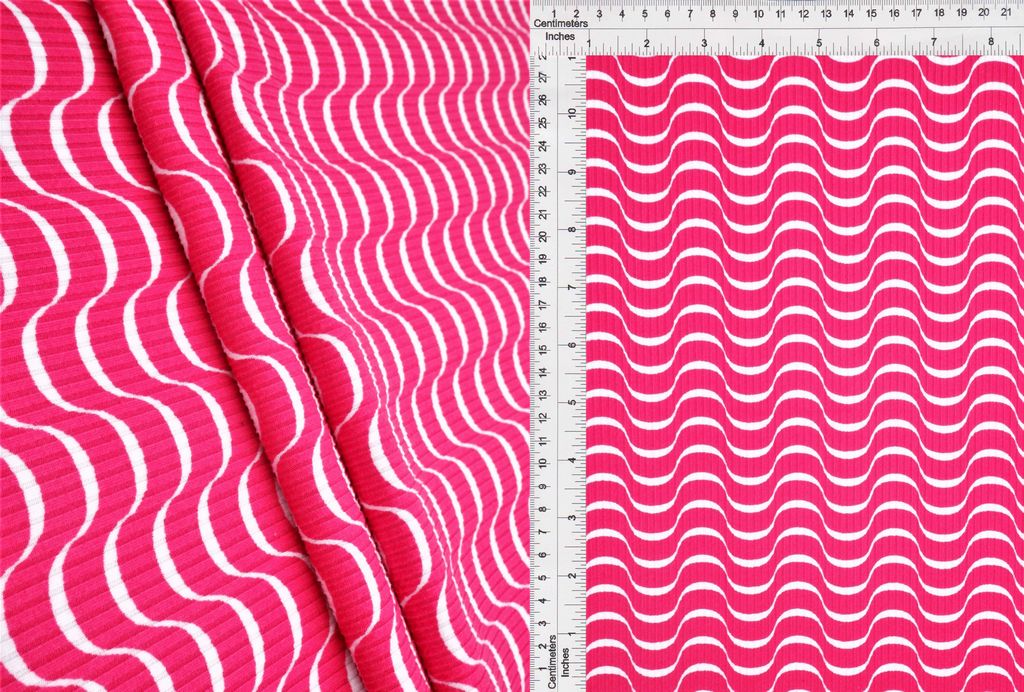 KNT3422-Q20106 / PINK HOT/IVORY / 87%POLY 13%SP 4X2 YUMMY RIB ABSTRACT PRINT