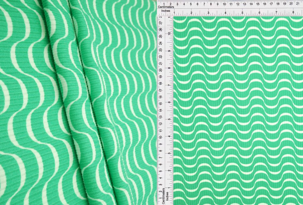 KNT3422-Q20106 / GREEN/IVORY / 87%POLY 13%SP 4X2 YUMMY RIB ABSTRACT PRINT
