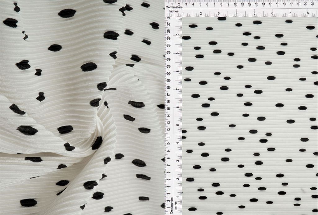 KNT3696-MS11095 / IVORY / 100%POLY BODRE/INTERLOCK/PLEATED POLKADOT PRINT
