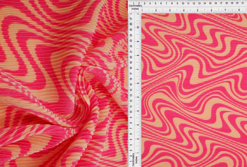 KNT3696-Q20611B / PINK/PEACH / 100%POLY BODRE/INTERLOCK/PLEATED ABSTRACT/GEO
