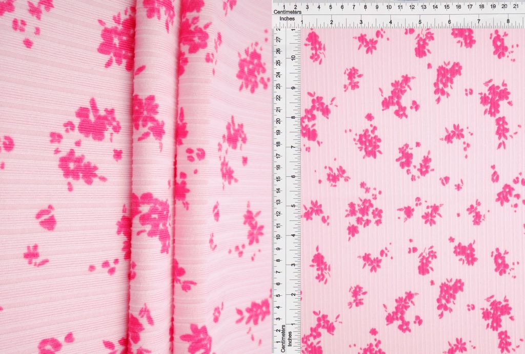 KNT4135-MS10192 / PINK / 87%POLY 13%SPAN 8X3 YUMMY RIB DITSY FLORAL/FLOWER