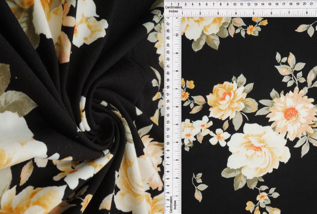 KNT2100-MS11087 / BLACK / 96%POLY 4%SPAN DTY BRUSH FLORAL/FLOWER