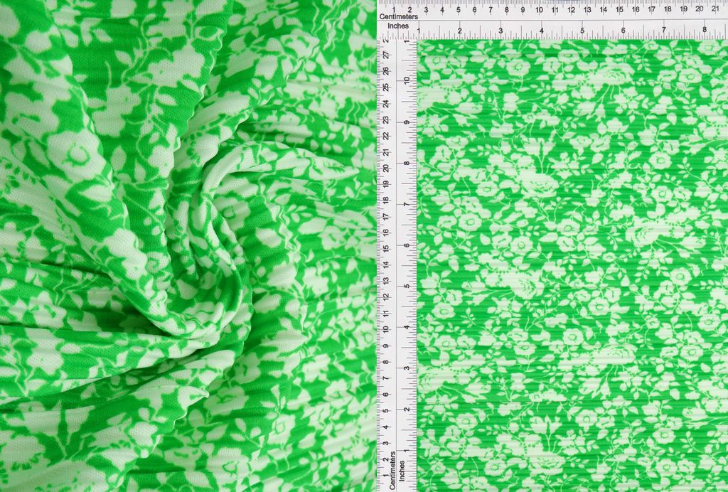 KNT4470-SE30589 / GREEN / 100%POLY PLEATED/BODRE/INTERLOCK DITSY FLOWER