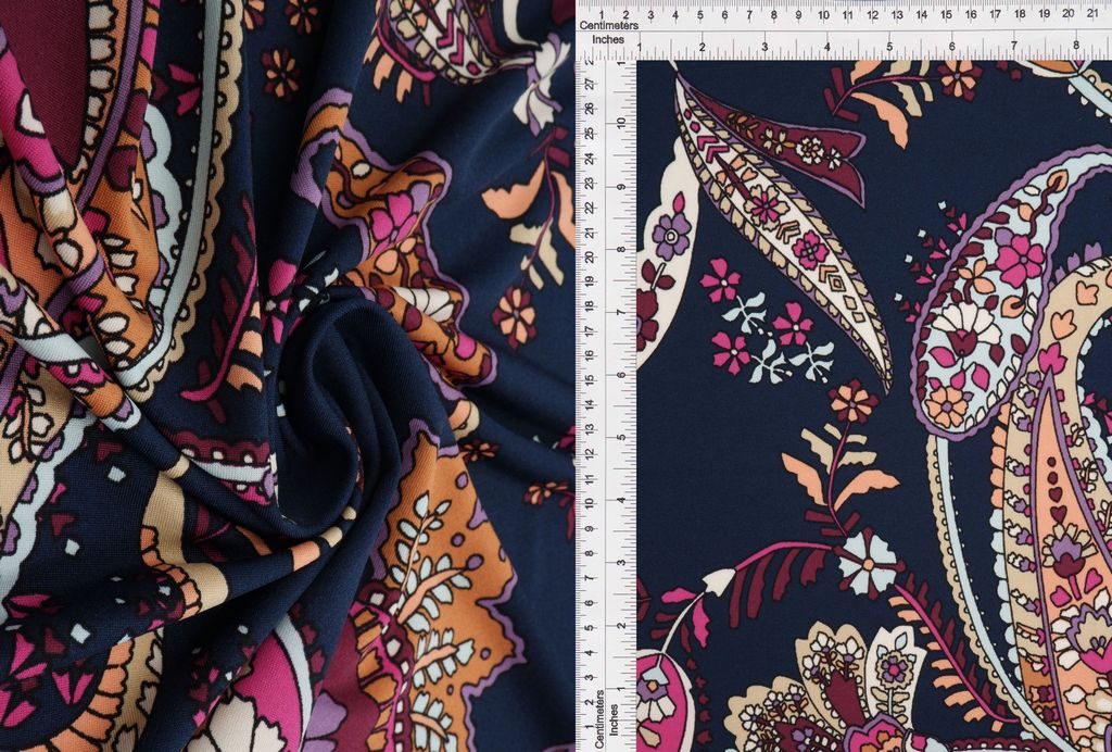 KNT1389-Q10504 / NAVY NEW / 96%POLY 4%SPAN DTY PAISLEY PRINT