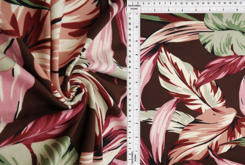 KNT2100-Q20503 / BROWN / 96%POLY 4%SPANDEX DTY BRUSHED LEAF PRINT