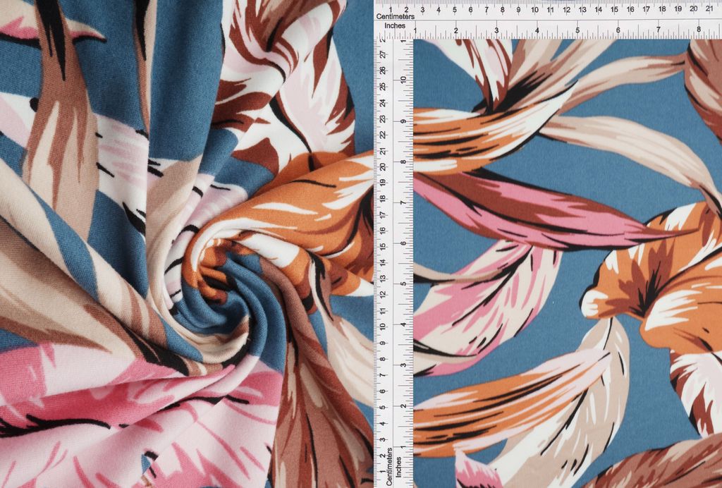 KNT2100-Q20503 / DENIM / 96%POLY 4%SPANDEX DTY BRUSHED LEAF PRINT