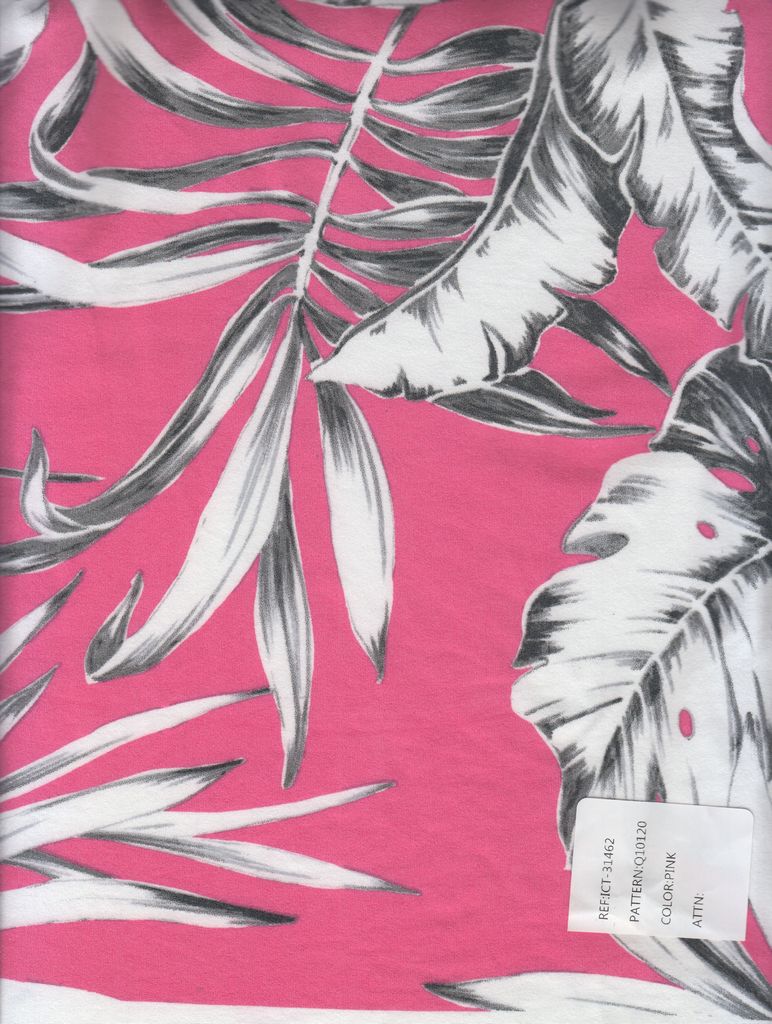 KNT2100-Q10120 / PINK / 96%POLY 4%SPAN DTY BRUSHED TROPICAL PRINT