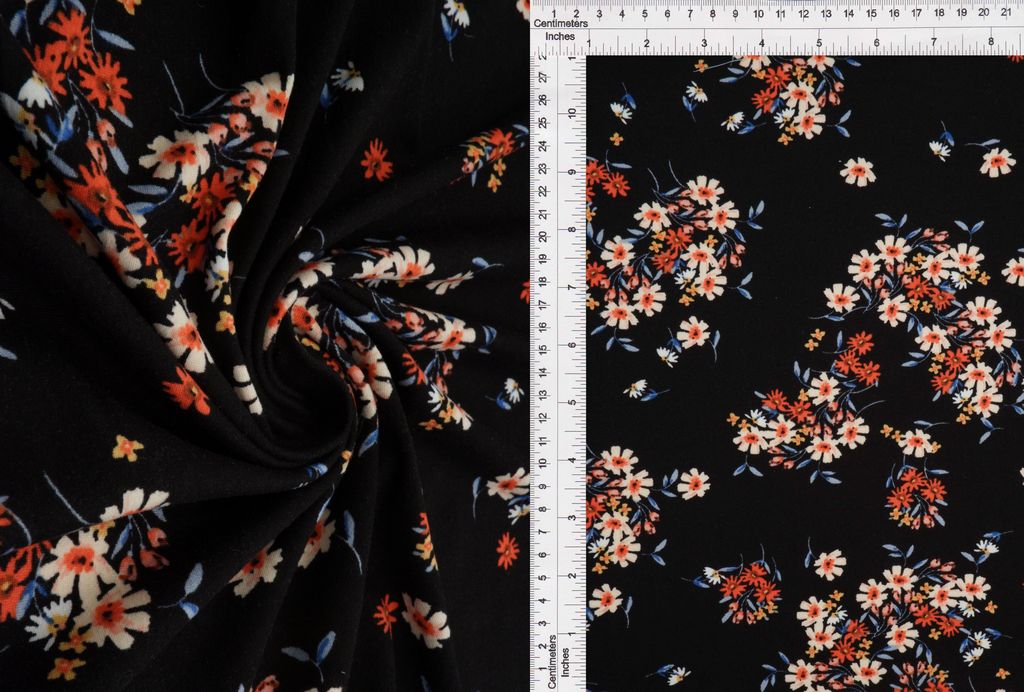 KNT2100-MS10160 / BLACK / 96%POLY 4%SPAN DTY BRUSHED DITSY/FLORAL PRINT
