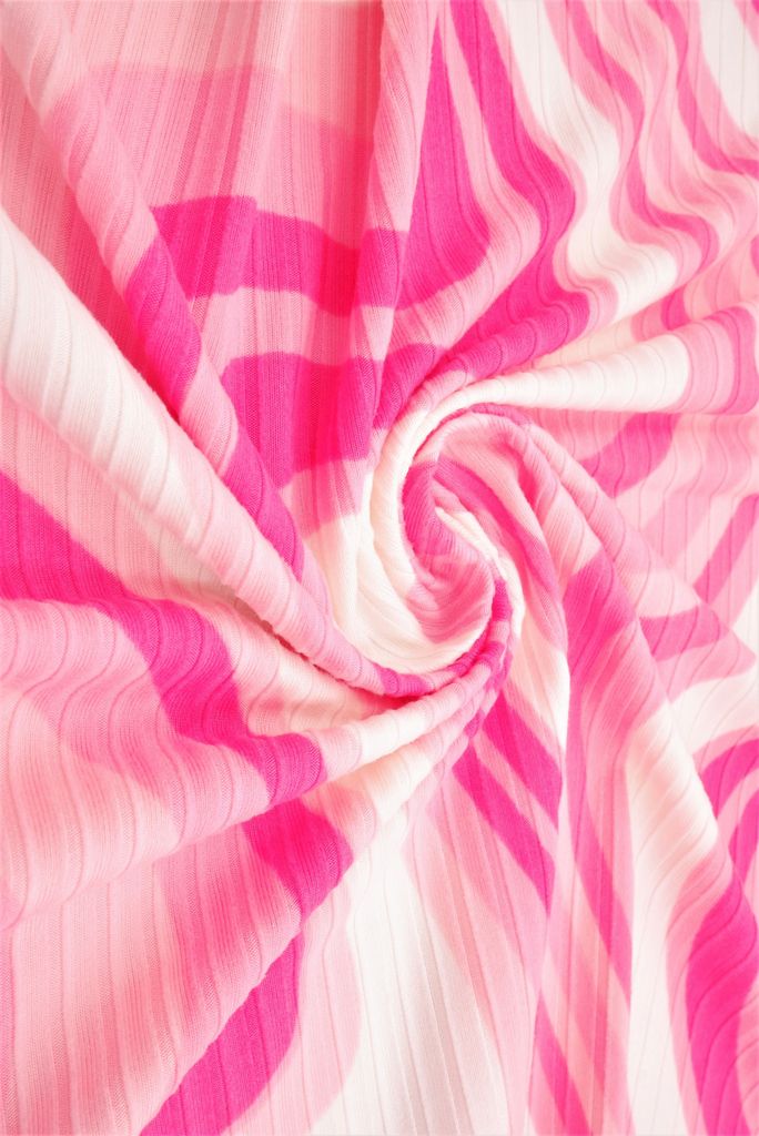 KNT4135-Q20501 / PINK / 87%POLY 13%SPAN 8X3 YUMMY RIB ABSTRACT/TIE DYE