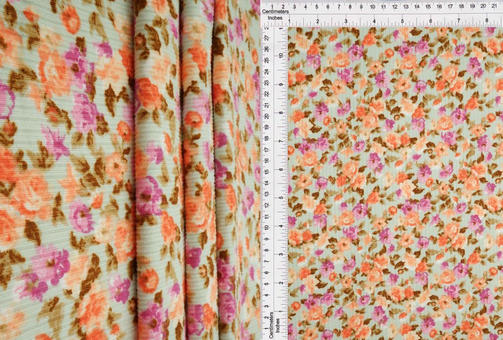 KNT3422-MS11127 / SAGE / 87%POLY 13%SPAN 4X2 YUMMY RIB DISTY FLORAL PRINT