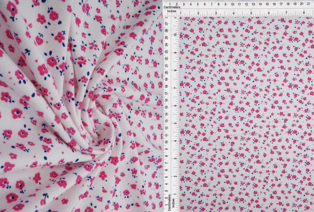 KNT2100-MS11008 / IVORY/PINK HOT / 96%POLY 4%SPAN DTY BRUSH DITSY FLORAL/FLOWER