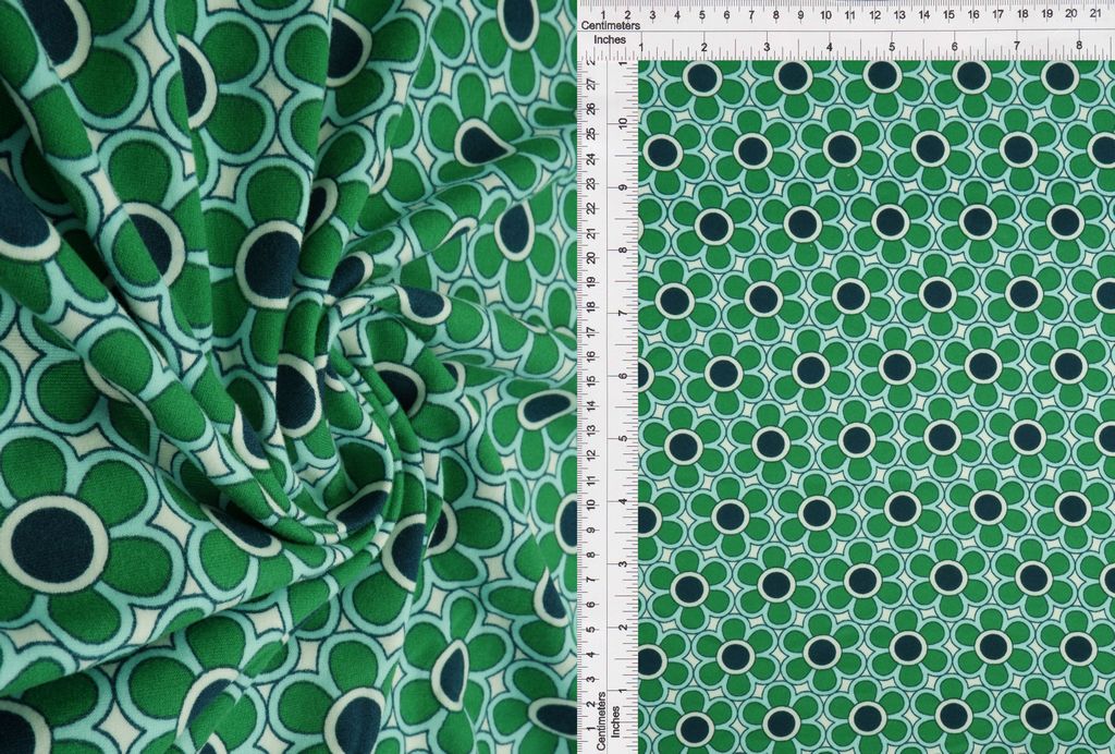 KNT2100-MS11021 / GREEN / 96%POLY 4%SPAN DTY BRUSH GEO FLORAL/GLOWER