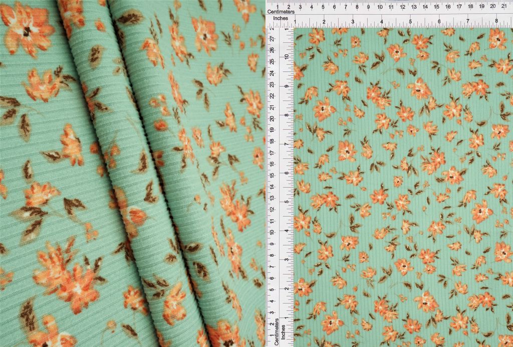 KNT3422-MS11122 / SAGE / 87%POLY 13%SPAN 4X2 YUMMY RIB FLORAL/FLOWER