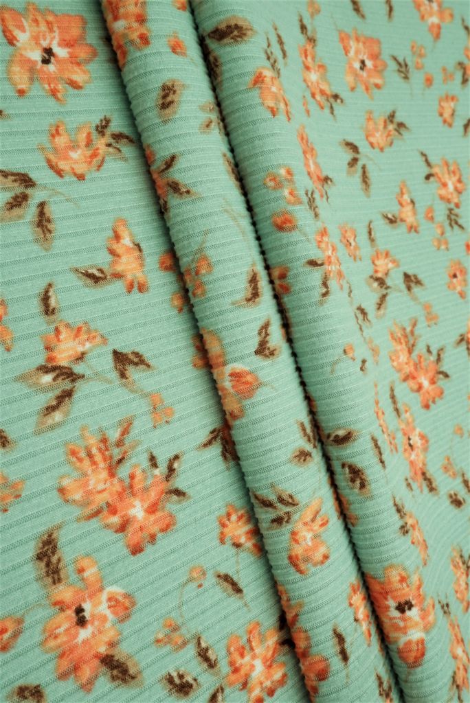 KNT3422-MS11122 / SAGE / 87%POLY 13%SPAN 4X2 YUMMY RIB FLORAL/FLOWER