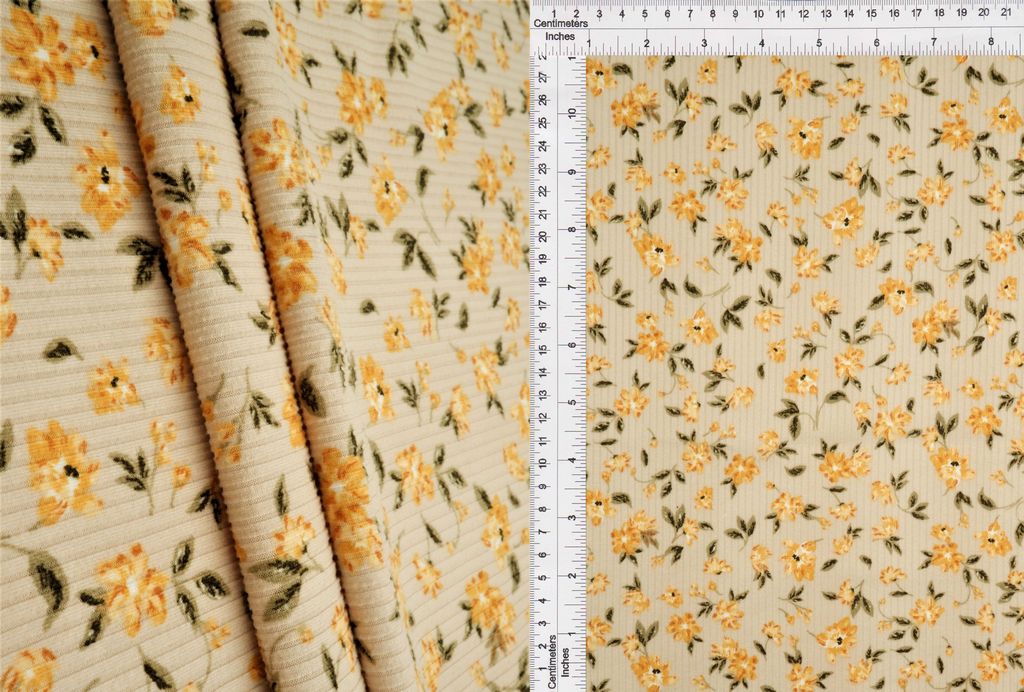 KNT3422-MS11122 / TAN / 87%POLY 13%SPAN 4X2 YUMMY RIB FLORAL/FLOWER